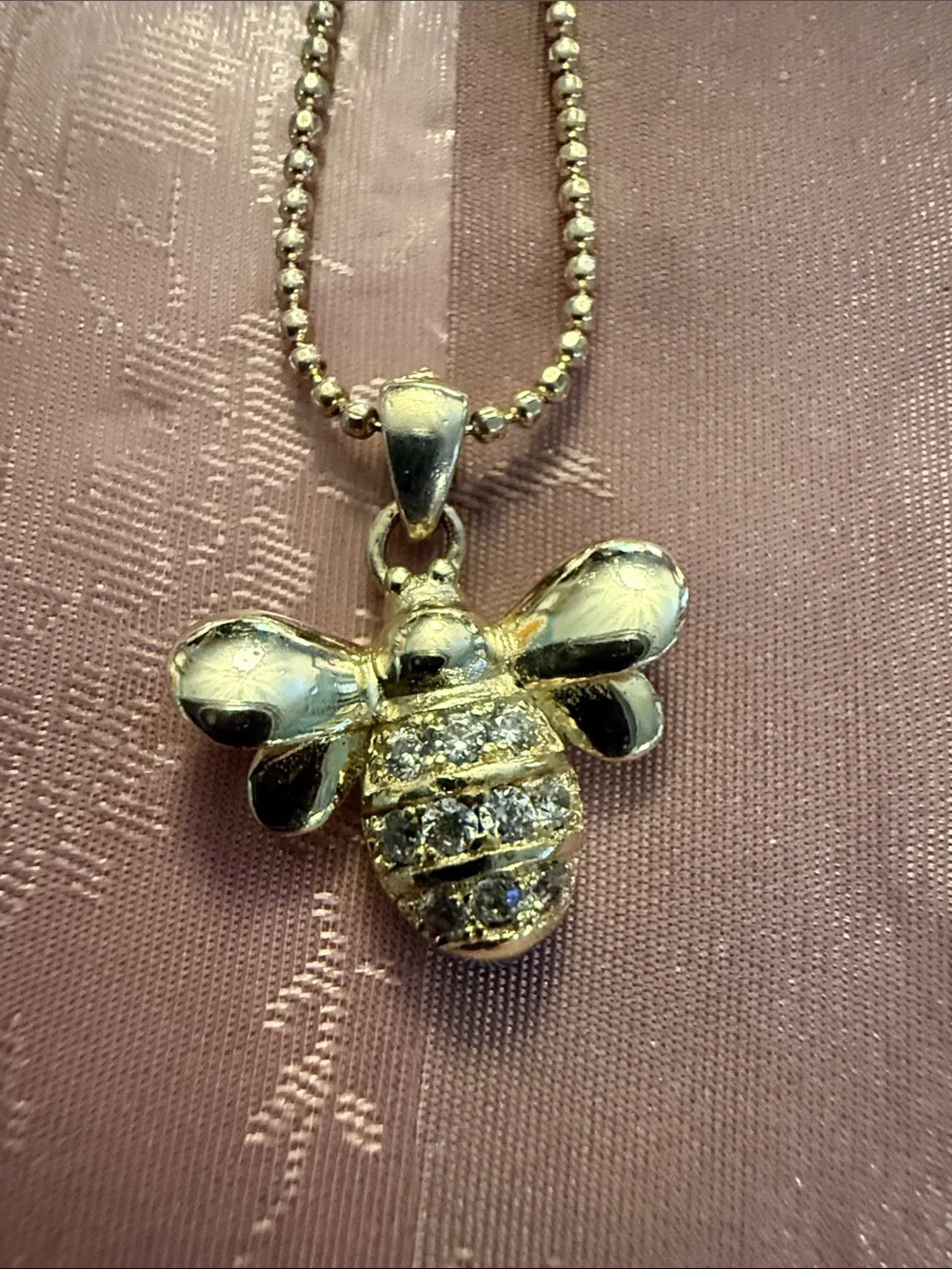 Gold Bee Pendant Necklace with Crystal Accents - Women Jewelry - Picture 1 of 2